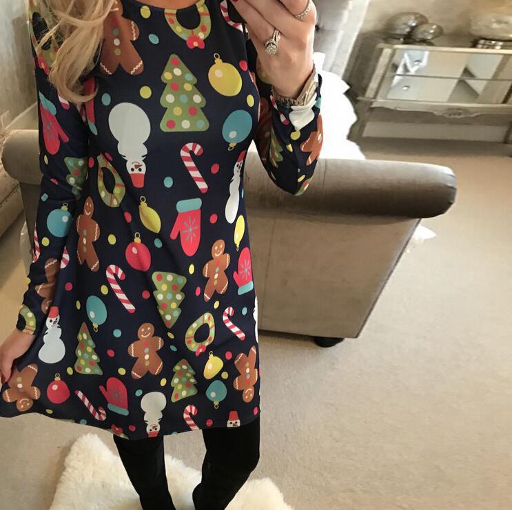 Christmas Dress Elderly Snowflake Print Long-sleeved Skirt