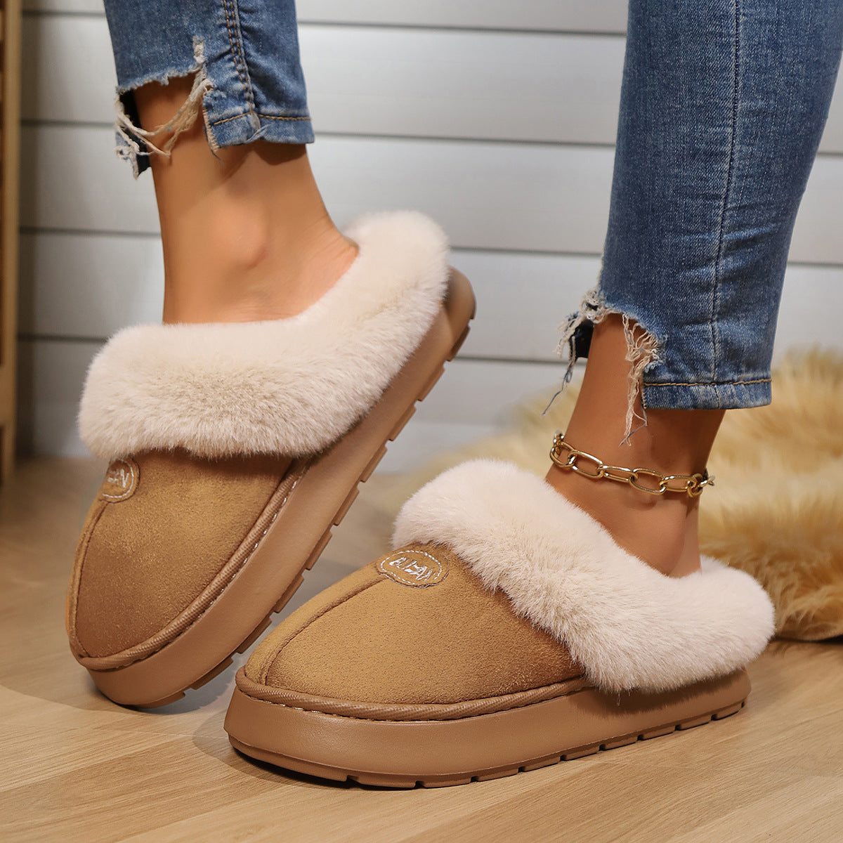 Couple's Simple Autumn And Winter Indoor Half-covered Heel Slippers