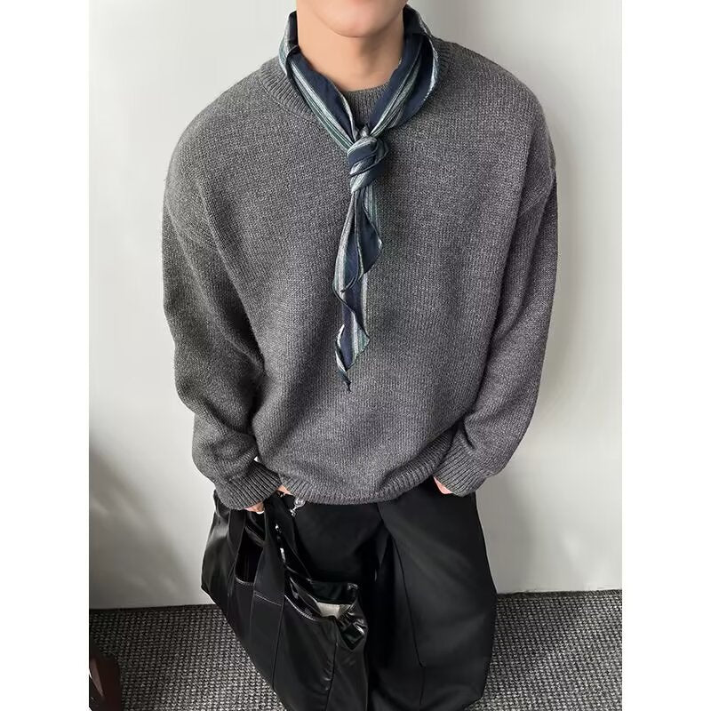 New Loose False Two Pieces Round Neck Sweater For Men