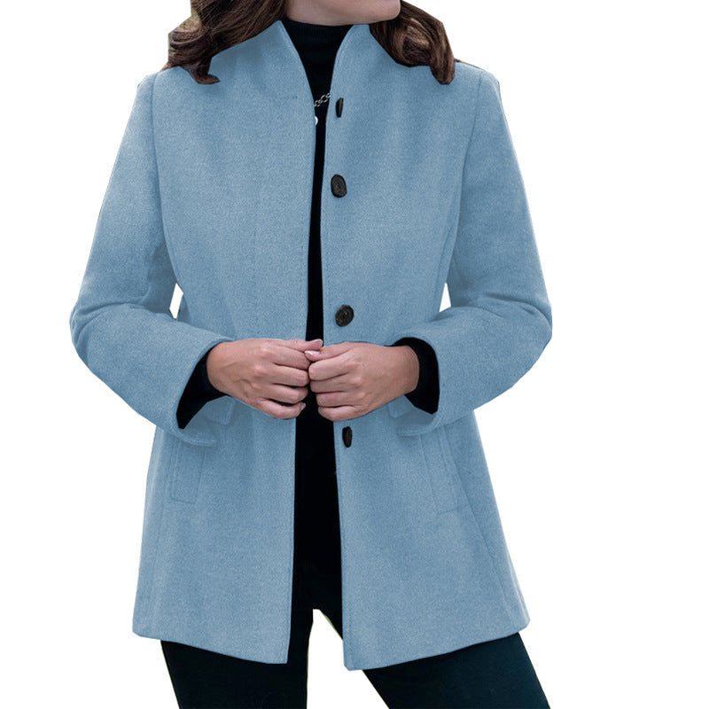 Minimalist Long Sleeve Lapel Button Slim-fit Woolen Coat