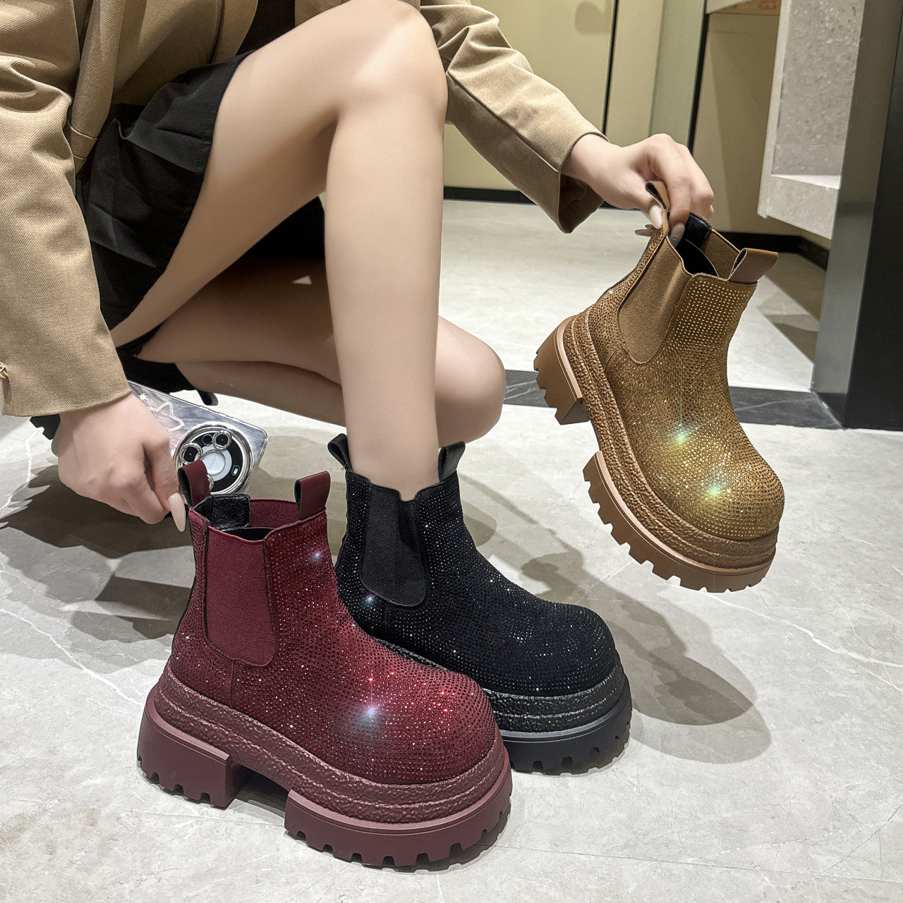 Vintage Style Chunky Heel Leather Boots For Women, Fashion Mid-Calf Boots With Buckle Accents For Comfort And Style