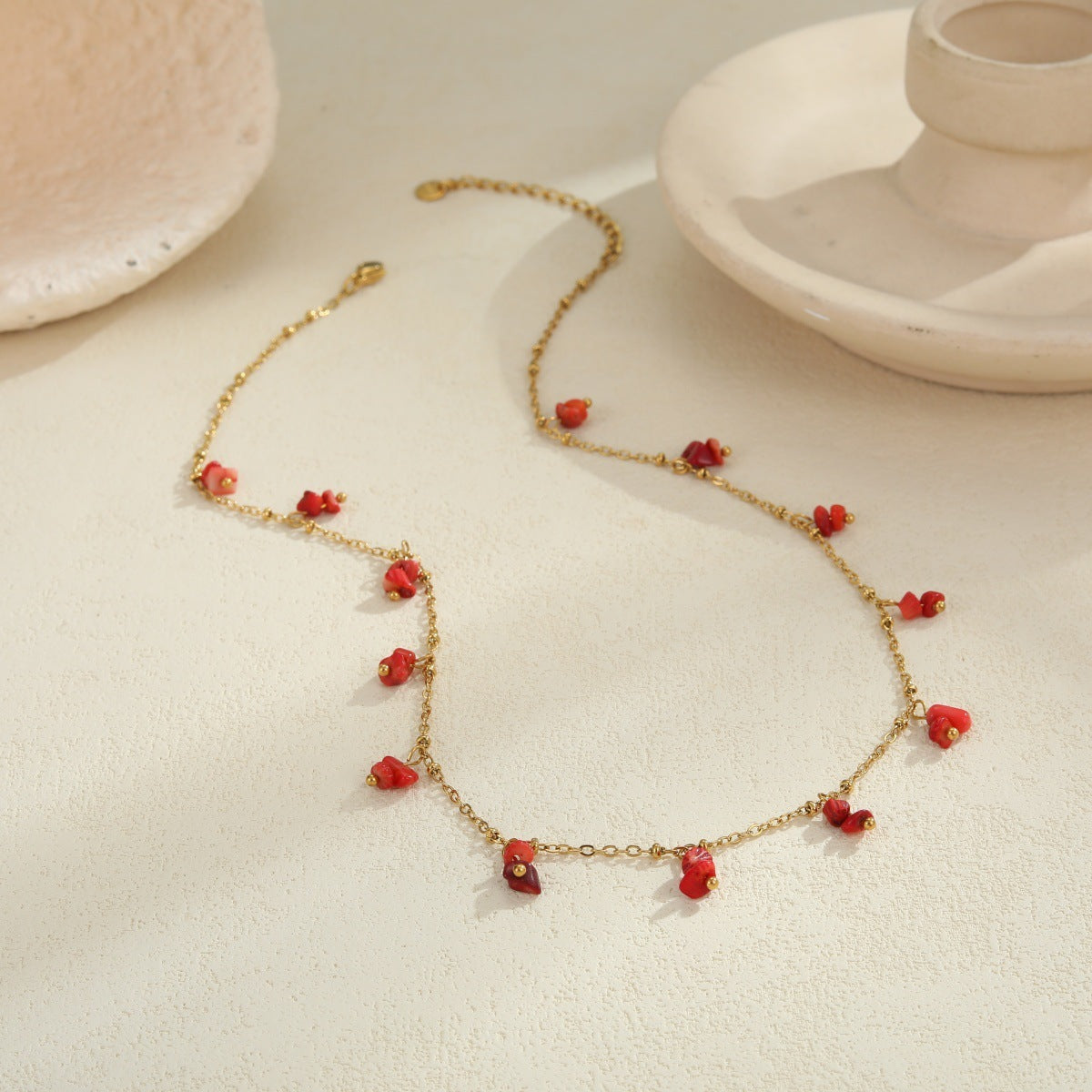 Natural Stone Necklace Stainless Steel Clavicle Chain Gold-plated Turquoise Necklace