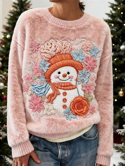Women's Christmas Berry And Snowflake Flannel Crewneck Hoodie
