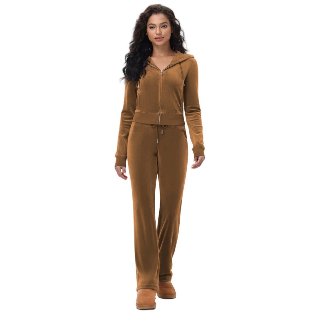 Stylish Silver Fox Fleece Hooded Cardigan Two-Piece Set