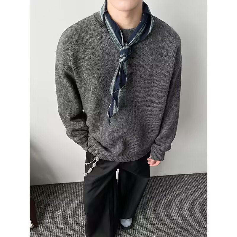New Loose False Two Pieces Round Neck Sweater For Men