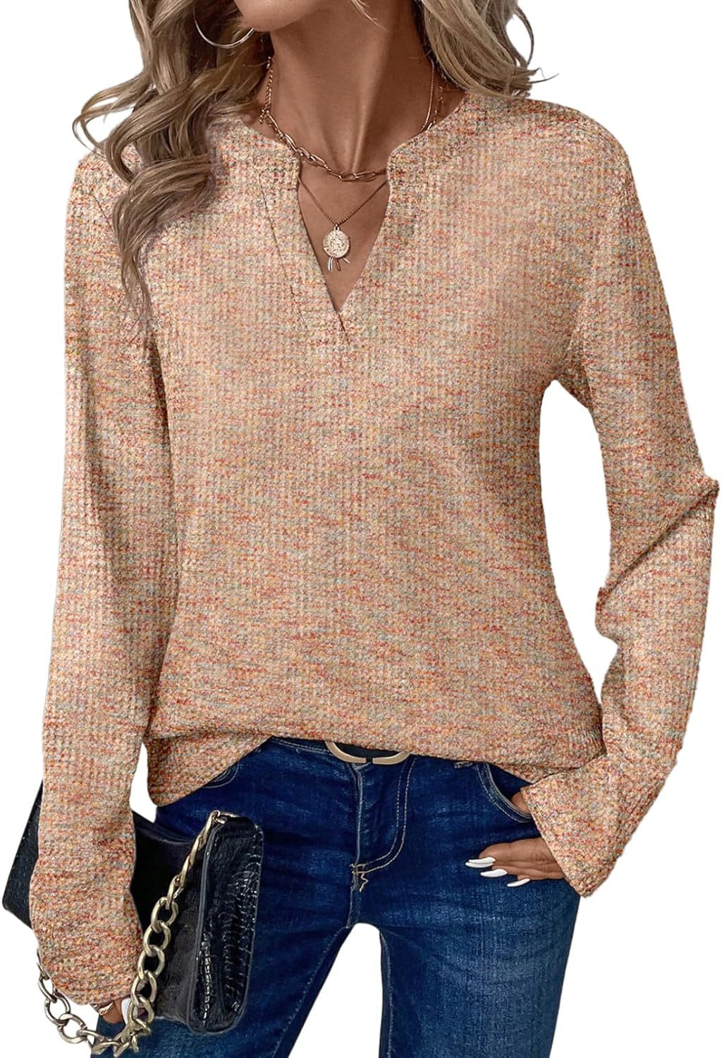Womens V-neck Pullover Long-sleeve Top