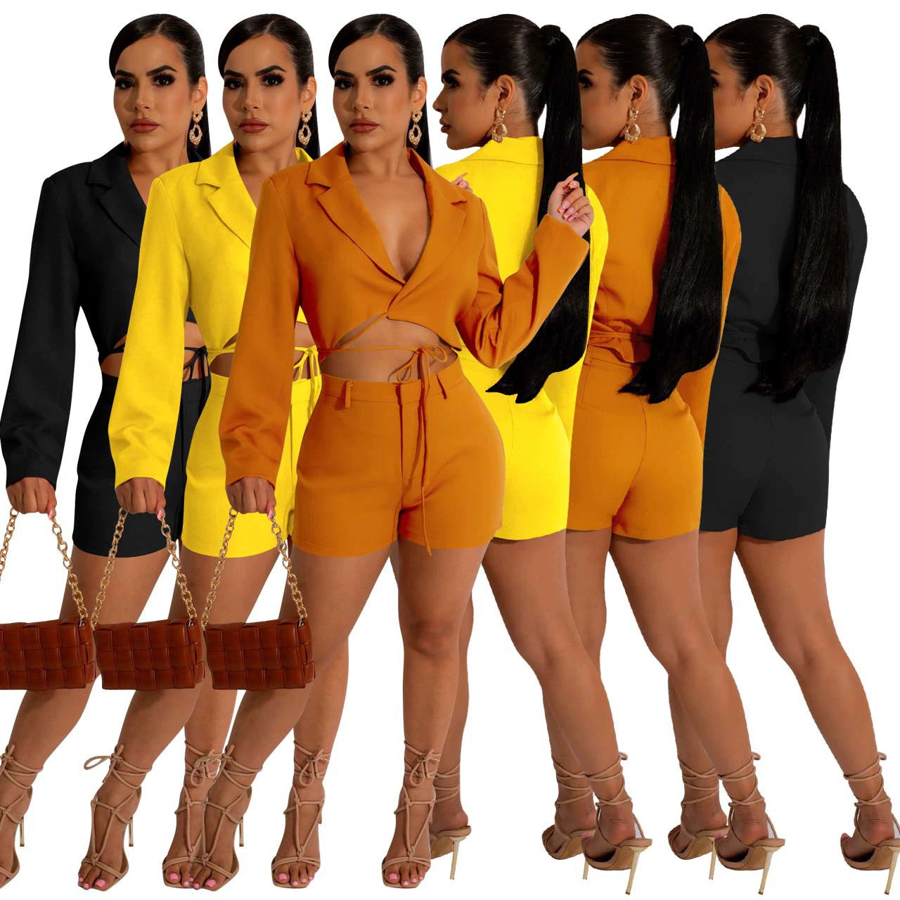 Casual Suit V-Neck Lace-Up Two-Piece Set