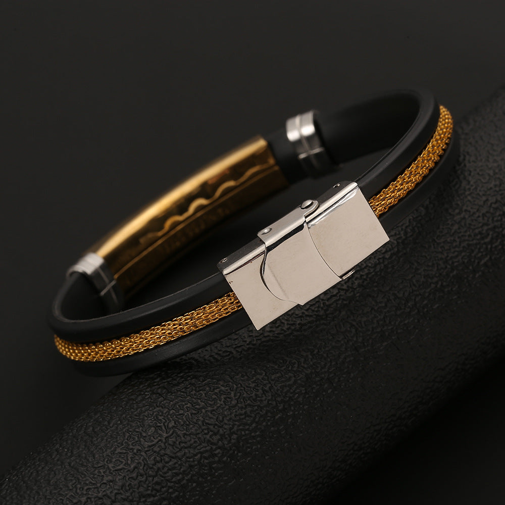 Gold Men's Chain Stainless Steel Silica Gel Bracelet