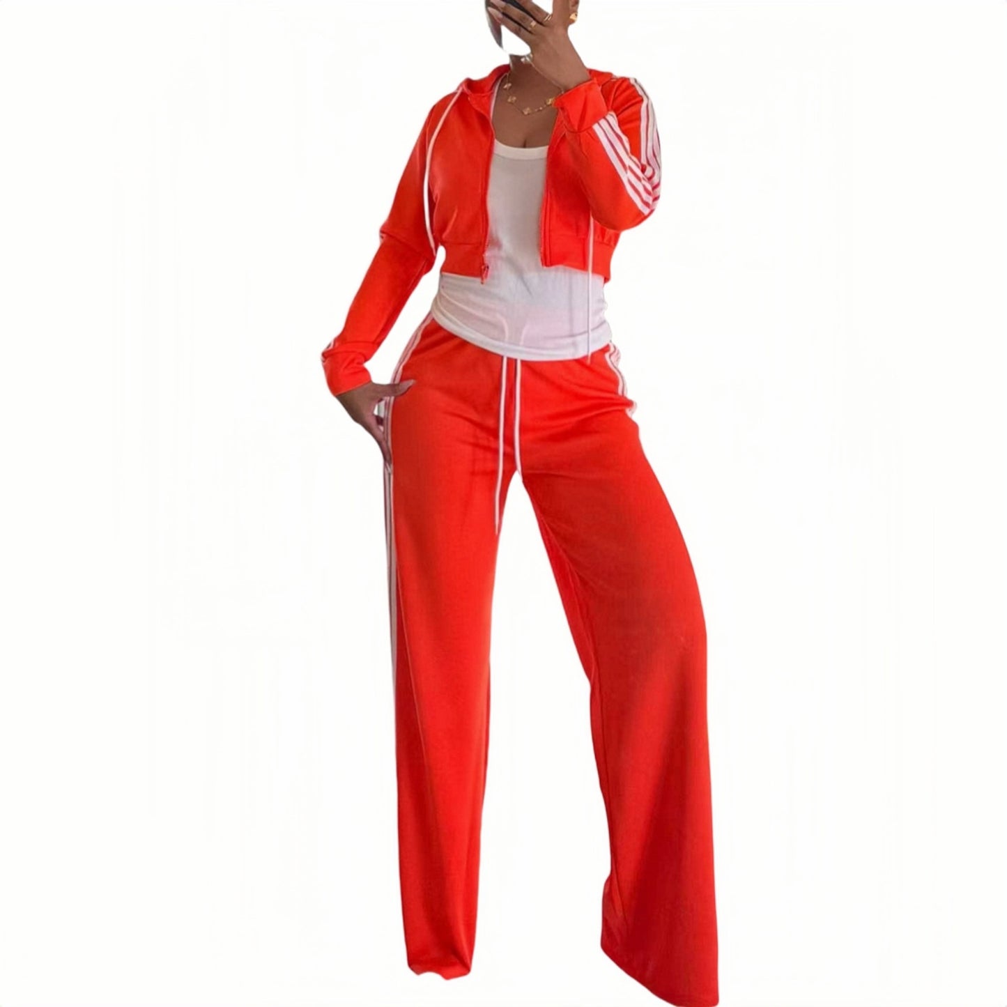 Stylish Casual Two-piece Set With A Hooded Zip-up Top