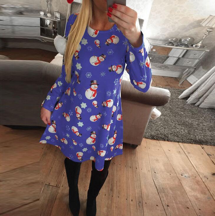 Christmas Dress Elderly Snowflake Print Long-sleeved Skirt