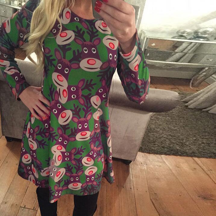 Christmas Dress Elderly Snowflake Print Long-sleeved Skirt