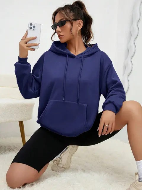 Women's Fashionable Casual Solid-Color Hoodie Top
