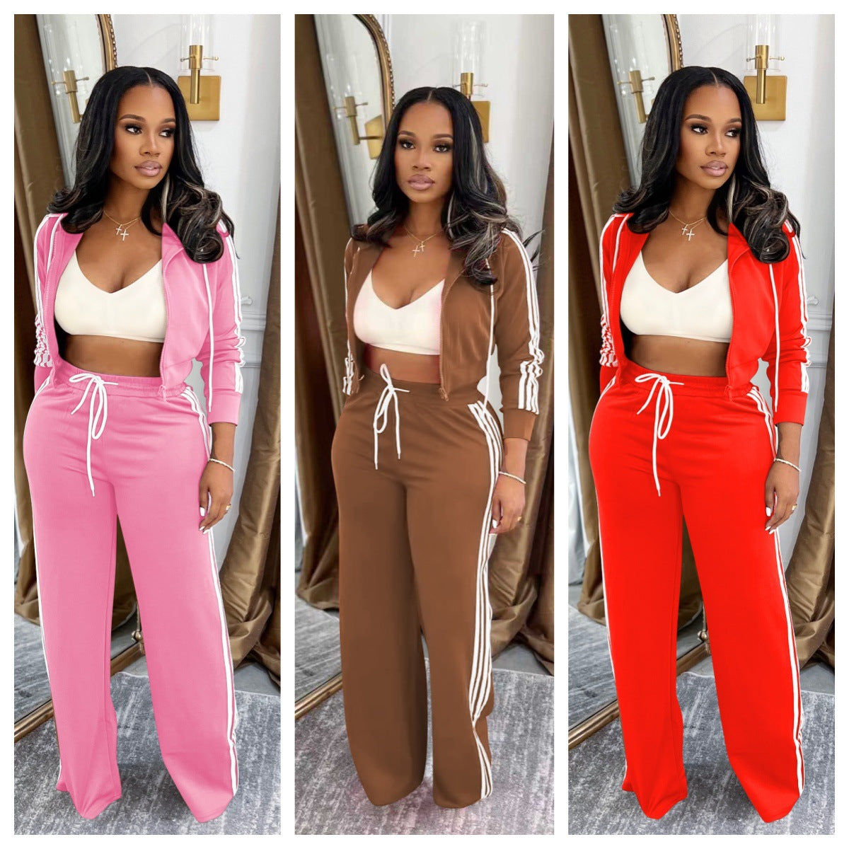 Stylish Casual Two-piece Set With A Hooded Zip-up Top