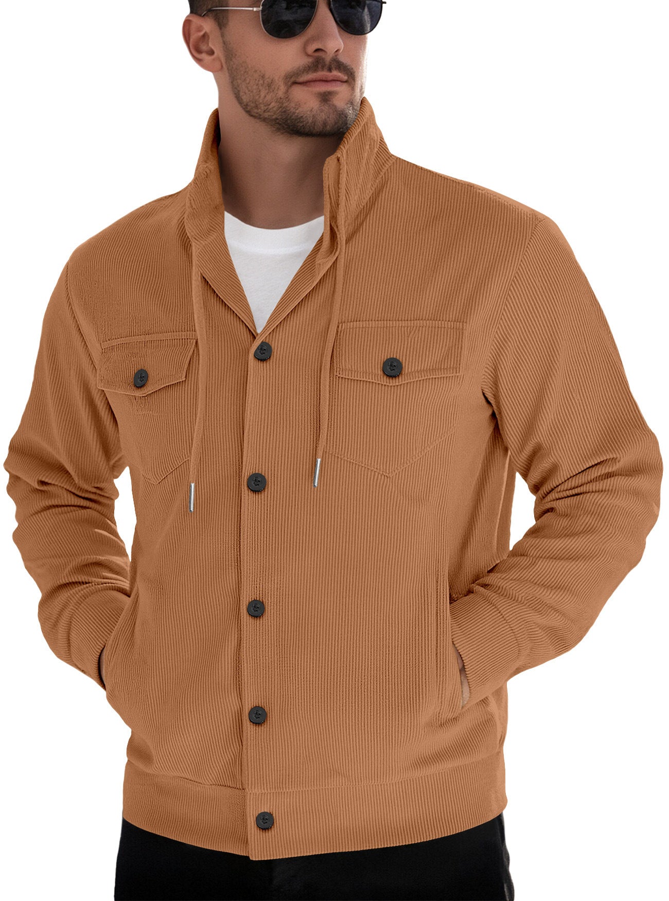 Sports Casual Polo Collar Corduroy Jacket For Men