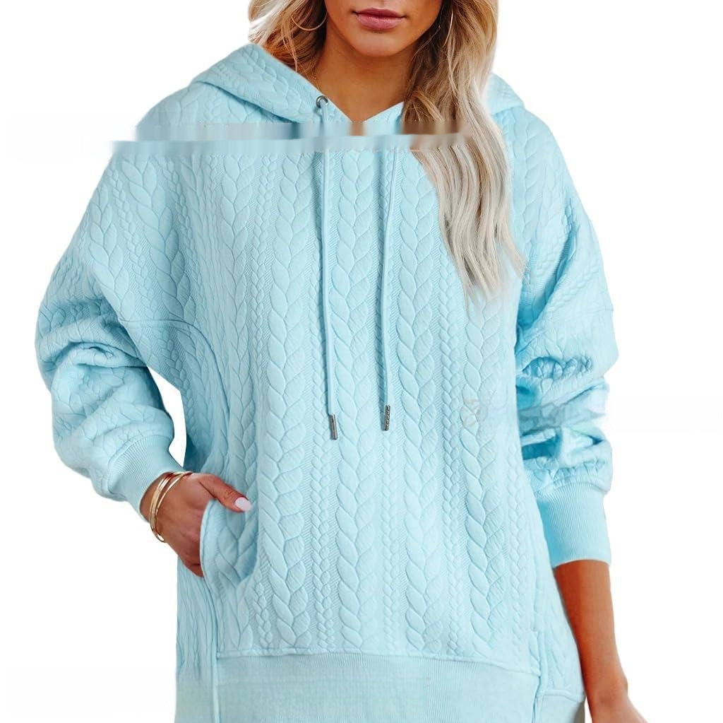 Women's Solid Color Casual Hoodie With Cable Knit Texture