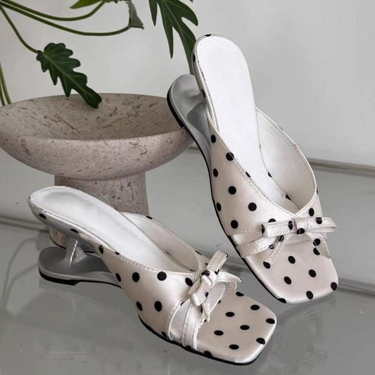 Womens Alien-style Square-toe Slide Sandals With A Bow