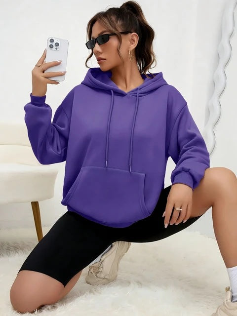 Women's Fashionable Casual Solid-Color Hoodie Top
