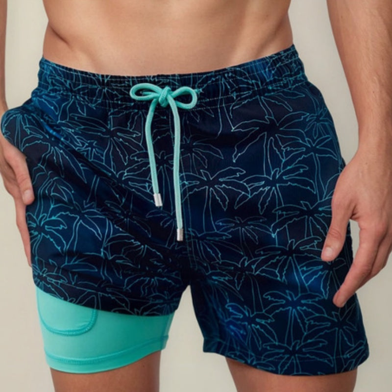 Men's Quick-Drying Double-Layer Beach Swim Trunks