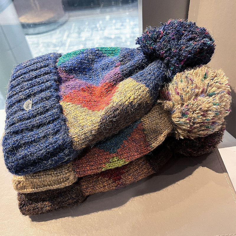 Autumn And Winter New Fashion Colorblock Pullover Wool Knit Hat