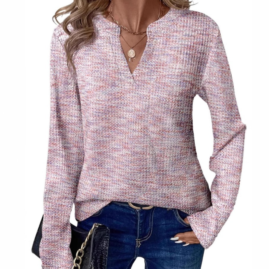 Womens V-neck Pullover Long-sleeve Top