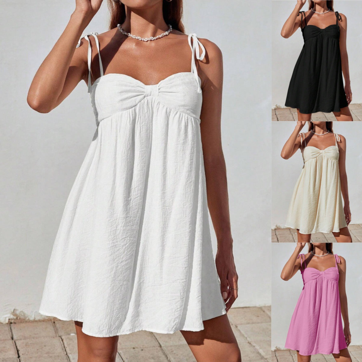 Womens Stylish Comfortable Mini Solid-color Loose-fit Slip Dress