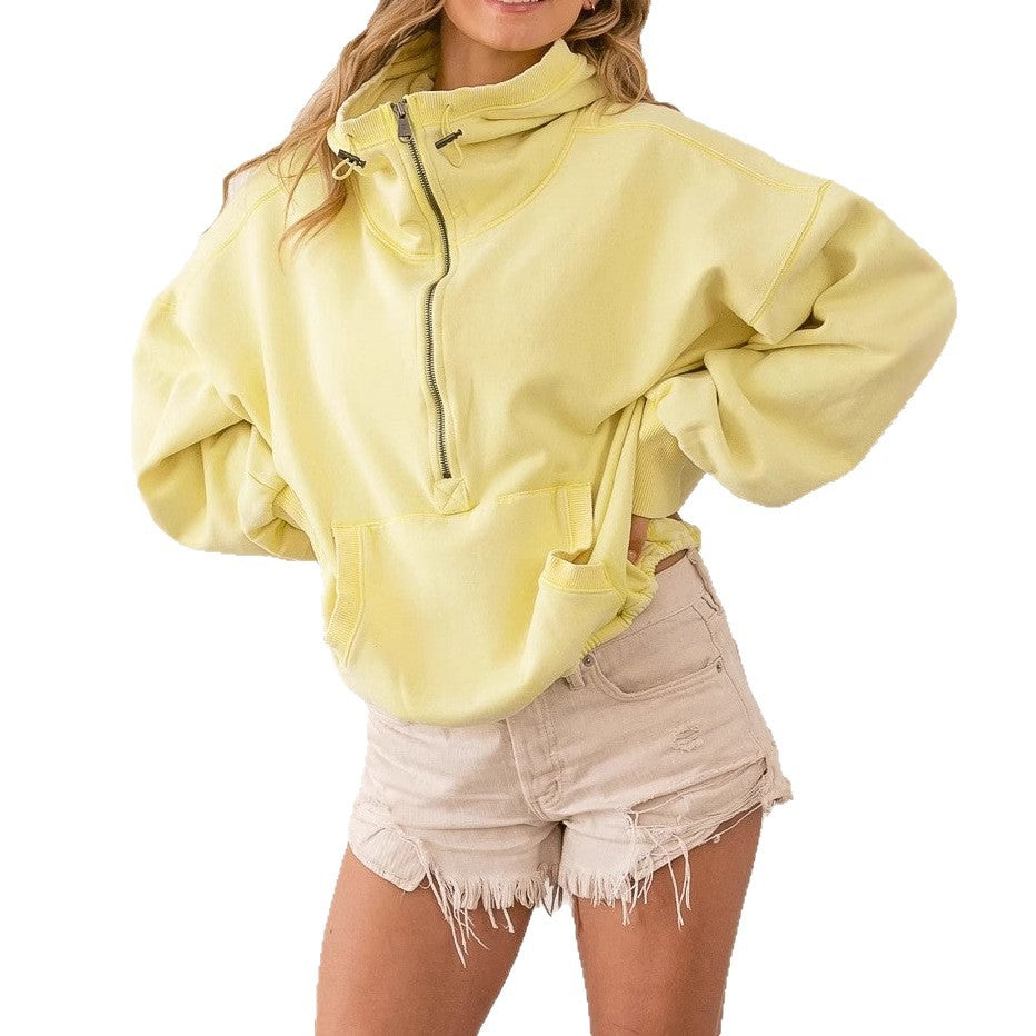 Zip-up Hoodie Sports Hoodie Solid-color Pullover Top