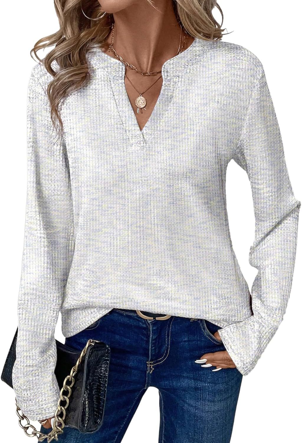 Womens V-neck Pullover Long-sleeve Top