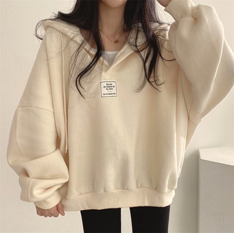 Womens Loose-fitting Versatile Hooded V-neck Sweatshirt