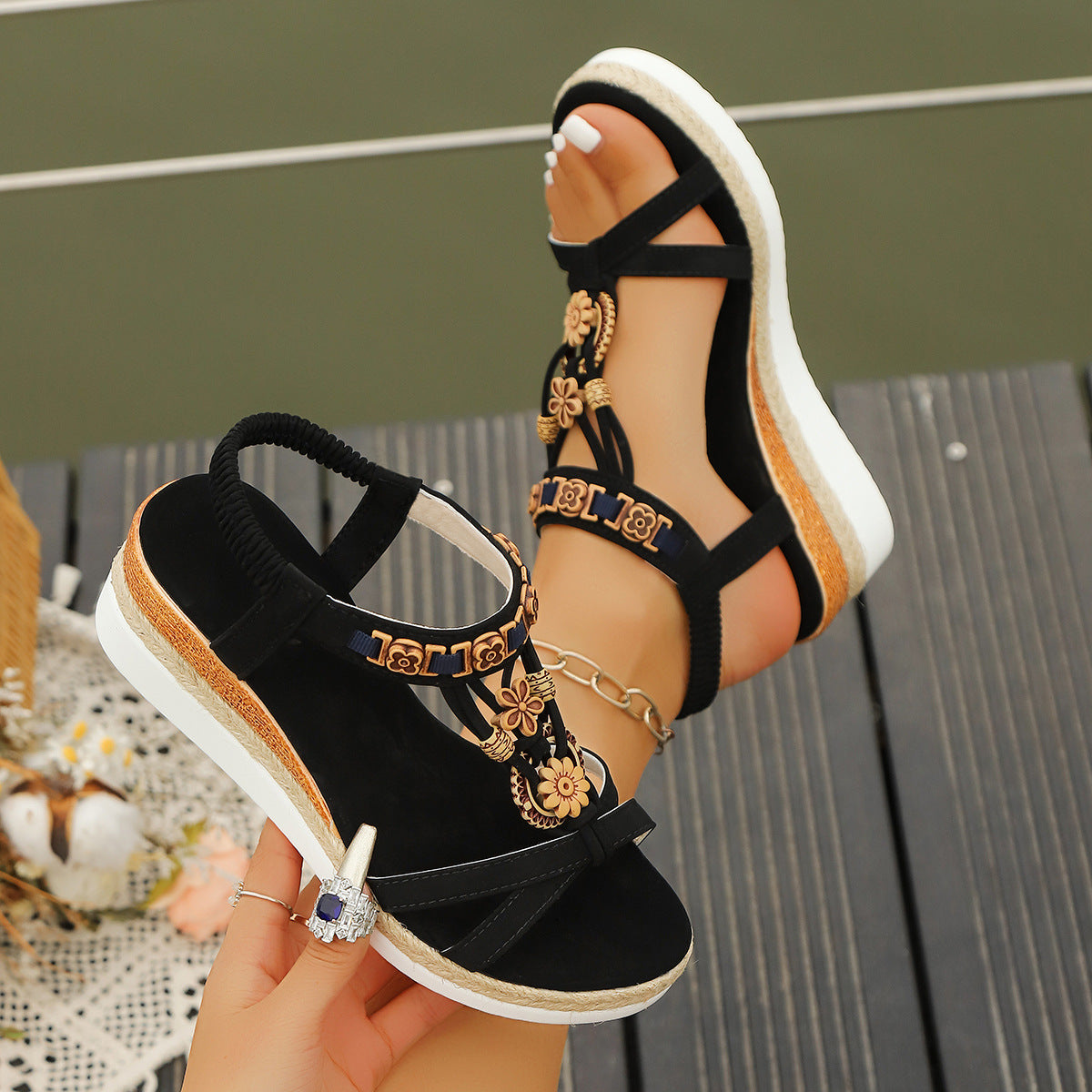 Open Toe Plus Size Thick Bottom Wedge Sandals