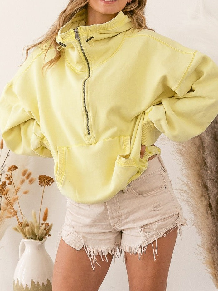 Zip-up Hoodie Sports Hoodie Solid-color Pullover Top