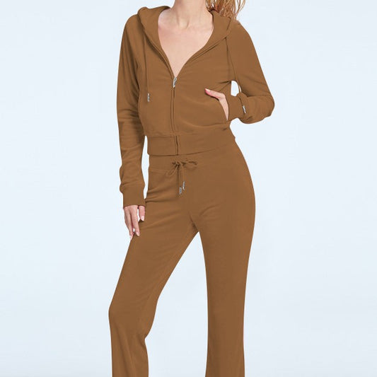 Stylish Silver Fox Fleece Hooded Cardigan Two-Piece Set