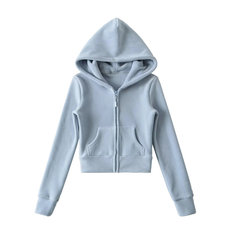 American-style Cropped Fleece Hoodie For Petite Women