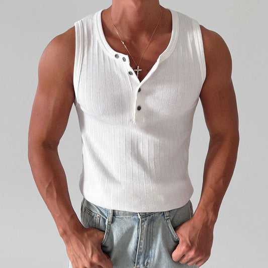 Men's Casual Henley-Neck Sleeveless Vest