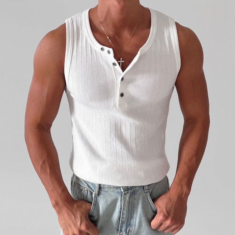Men's Casual Henley-Neck Sleeveless Vest