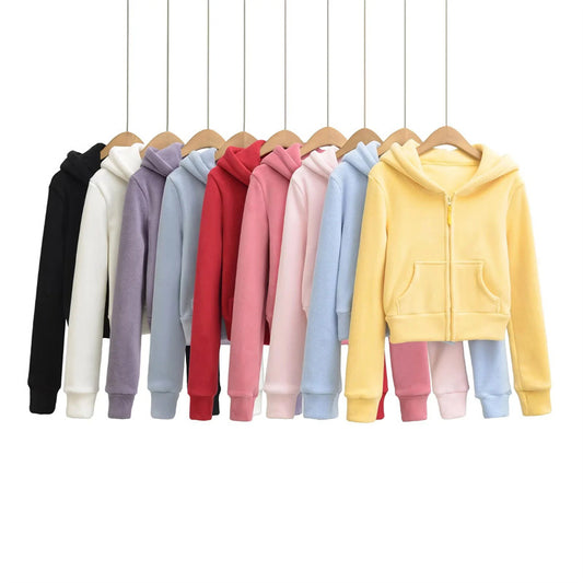 American-style Cropped Fleece Hoodie For Petite Women