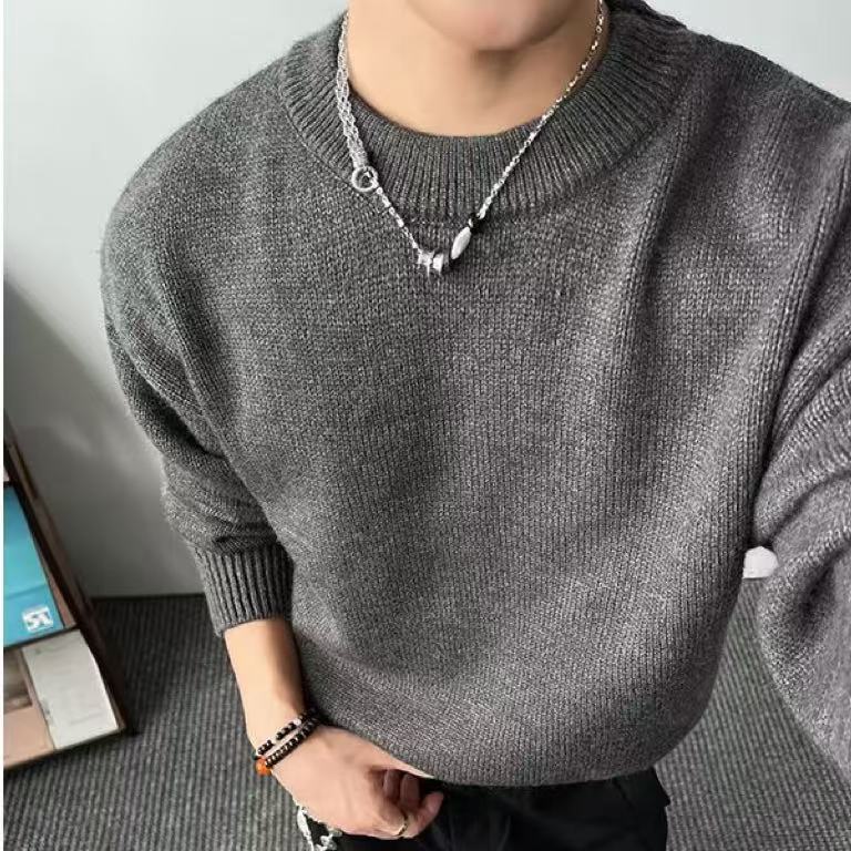 New Loose False Two Pieces Round Neck Sweater For Men