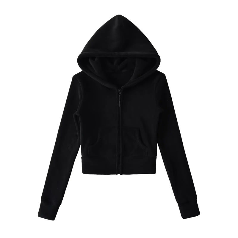 American-style Cropped Fleece Hoodie For Petite Women