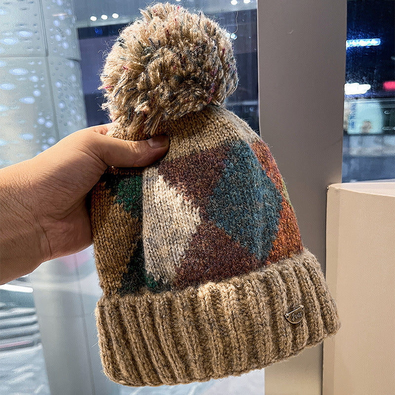 Autumn And Winter New Fashion Colorblock Pullover Wool Knit Hat