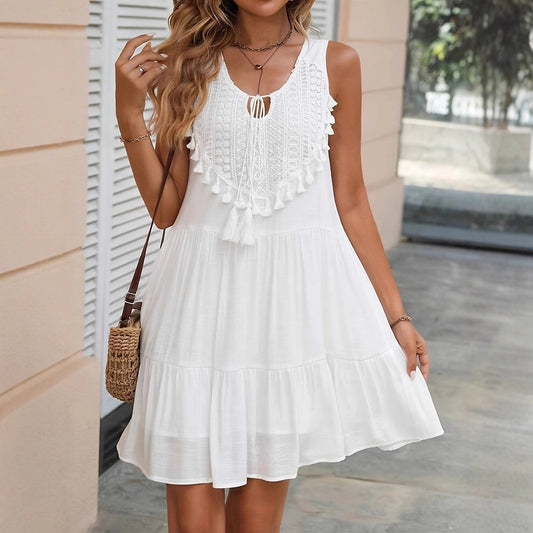 U-neck Sleeveless White Plus-size Dress