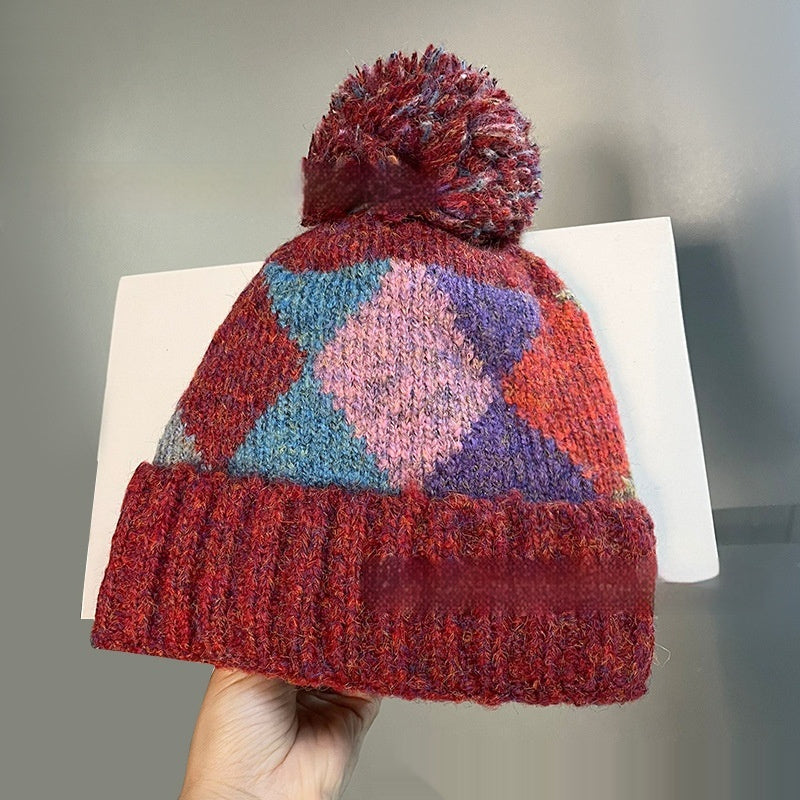 Autumn And Winter New Fashion Colorblock Pullover Wool Knit Hat