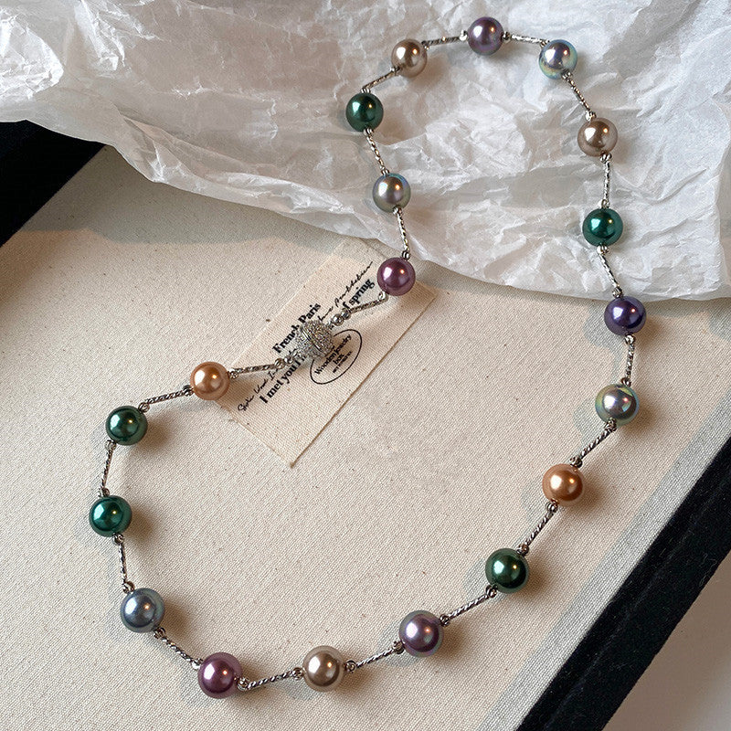 Round Ball Magnetic Buckle Mixed Color Shijia Pearl Necklace Female Fashion