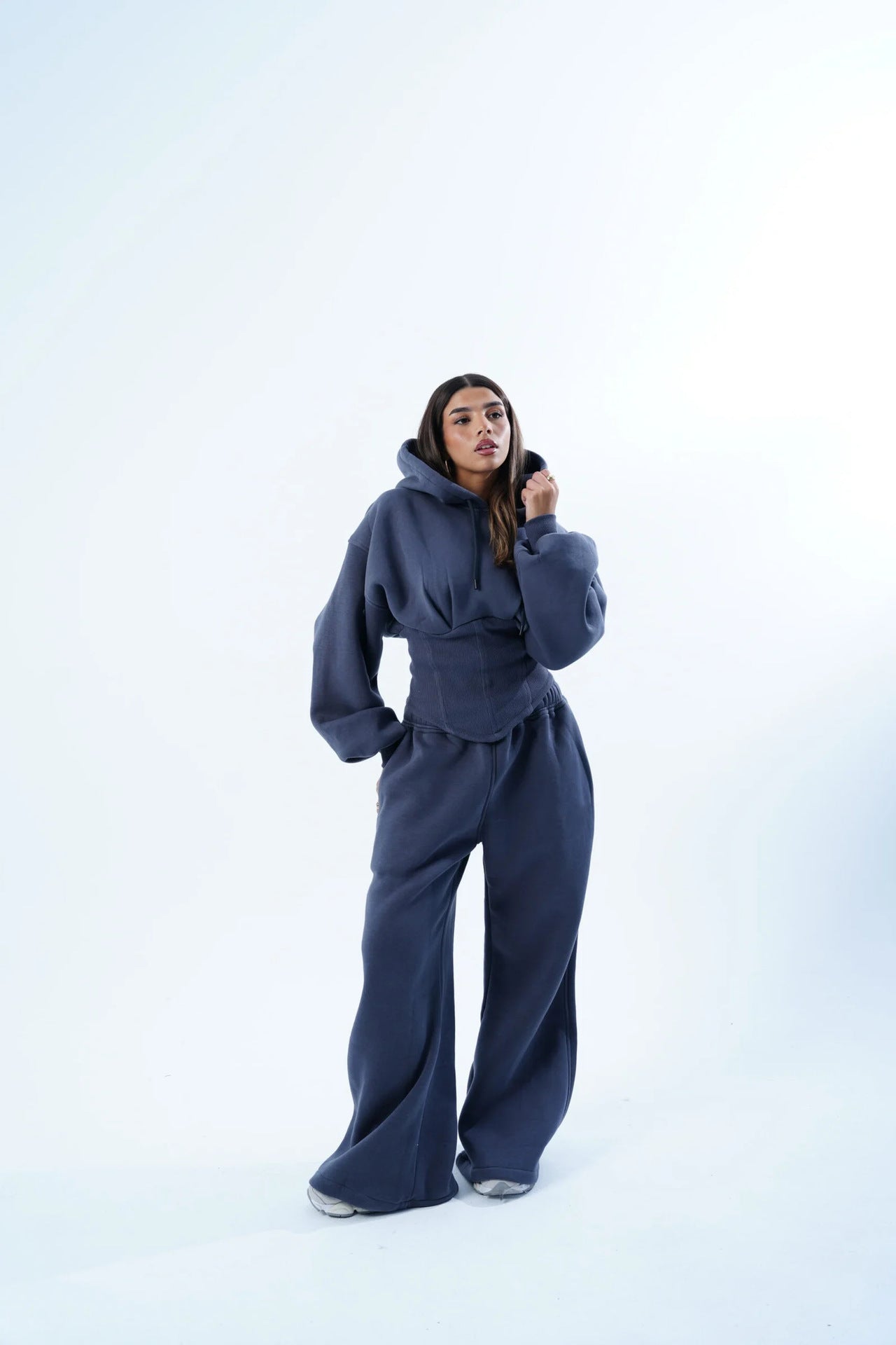 Waist Drawstring Hooded Top And Pants Two-piece Set