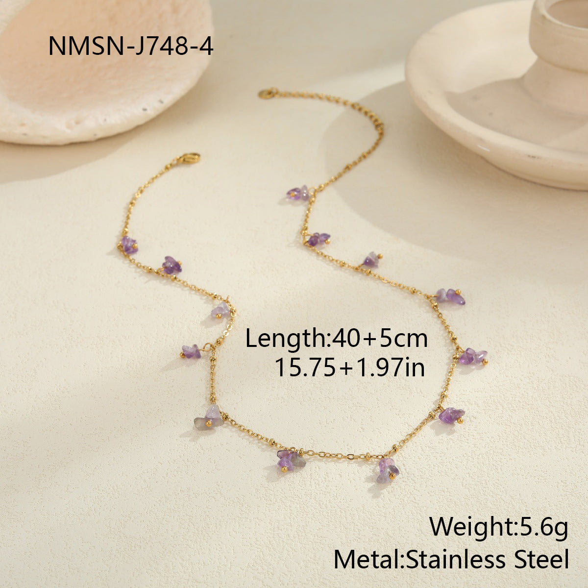 Natural Stone Necklace Stainless Steel Clavicle Chain Gold-plated Turquoise Necklace