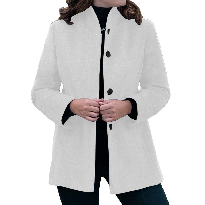 Minimalist Long Sleeve Lapel Button Slim-fit Woolen Coat