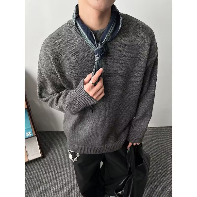 New Loose False Two Pieces Round Neck Sweater For Men