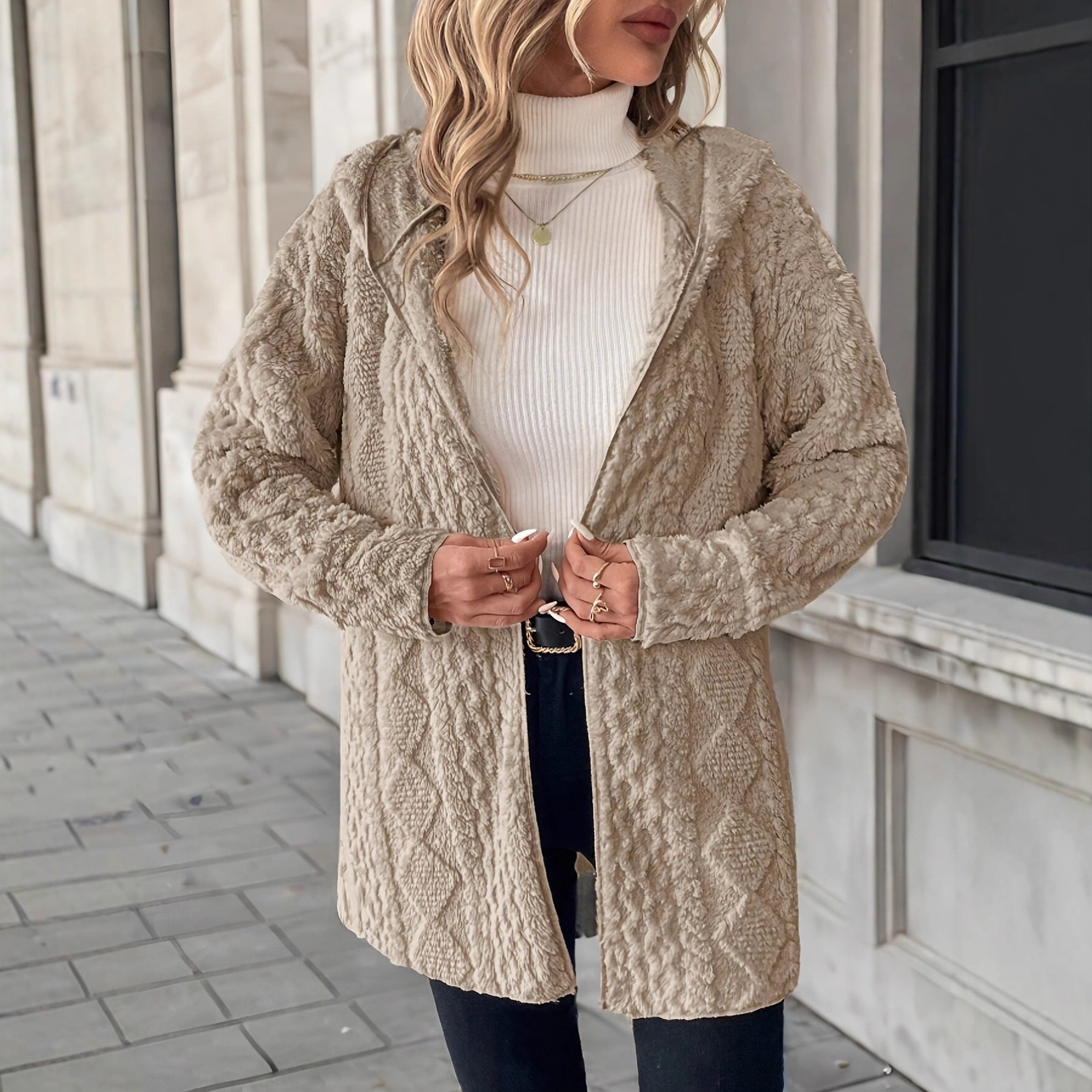 Women's Casual Solid Color Hooded Zipper Jacket