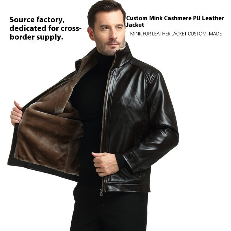 Men's Fur One-piece Leather Coat With Velvet