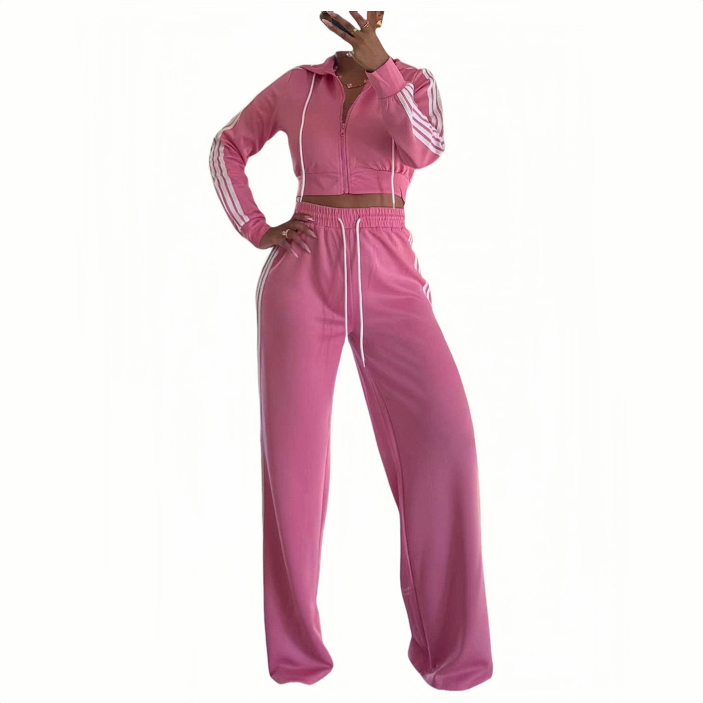 Stylish Casual Two-piece Set With A Hooded Zip-up Top