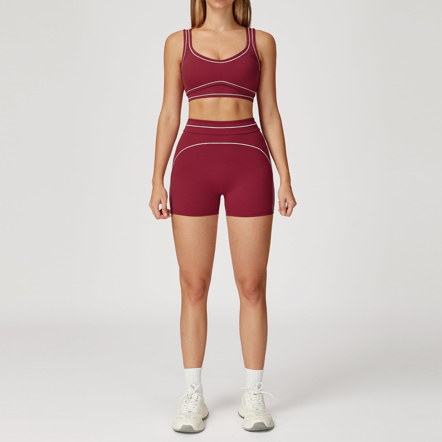 Contrast Color Brushed Yoga Suit Double-shoulder Strap High-grade Sports Workout Clothes