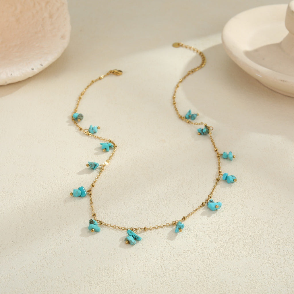 Natural Stone Necklace Stainless Steel Clavicle Chain Gold-plated Turquoise Necklace